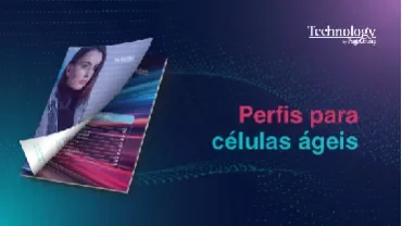 Revista aberta com texto 'Perfis para células ágeis'.