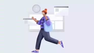 Pessoa correndo com mochila azul e celular na mão.