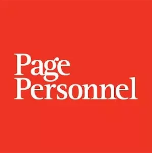 Logotipo da Page Personnel em fundo vermelho.